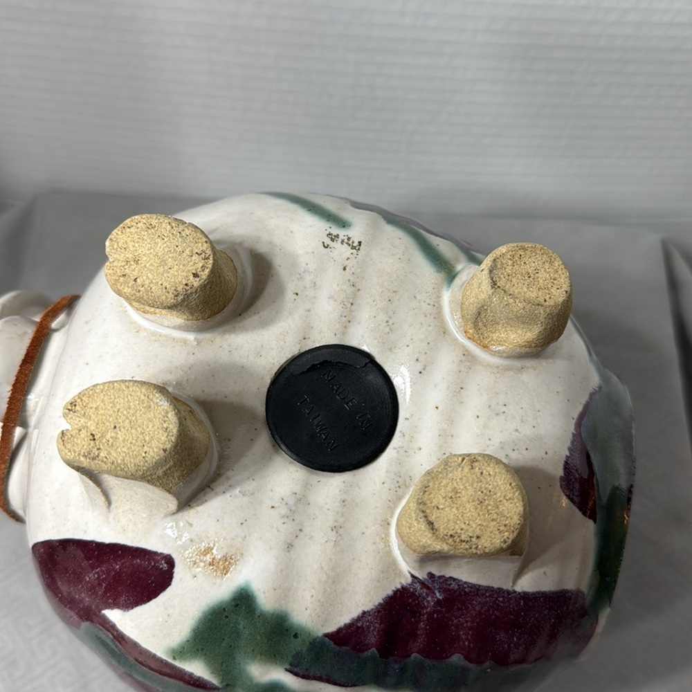 Large Vtg Pottery Studio Ceramic Art Piggy Bank Drip Glaze Cowboy Hat Multicolor - Picture 11 of 11